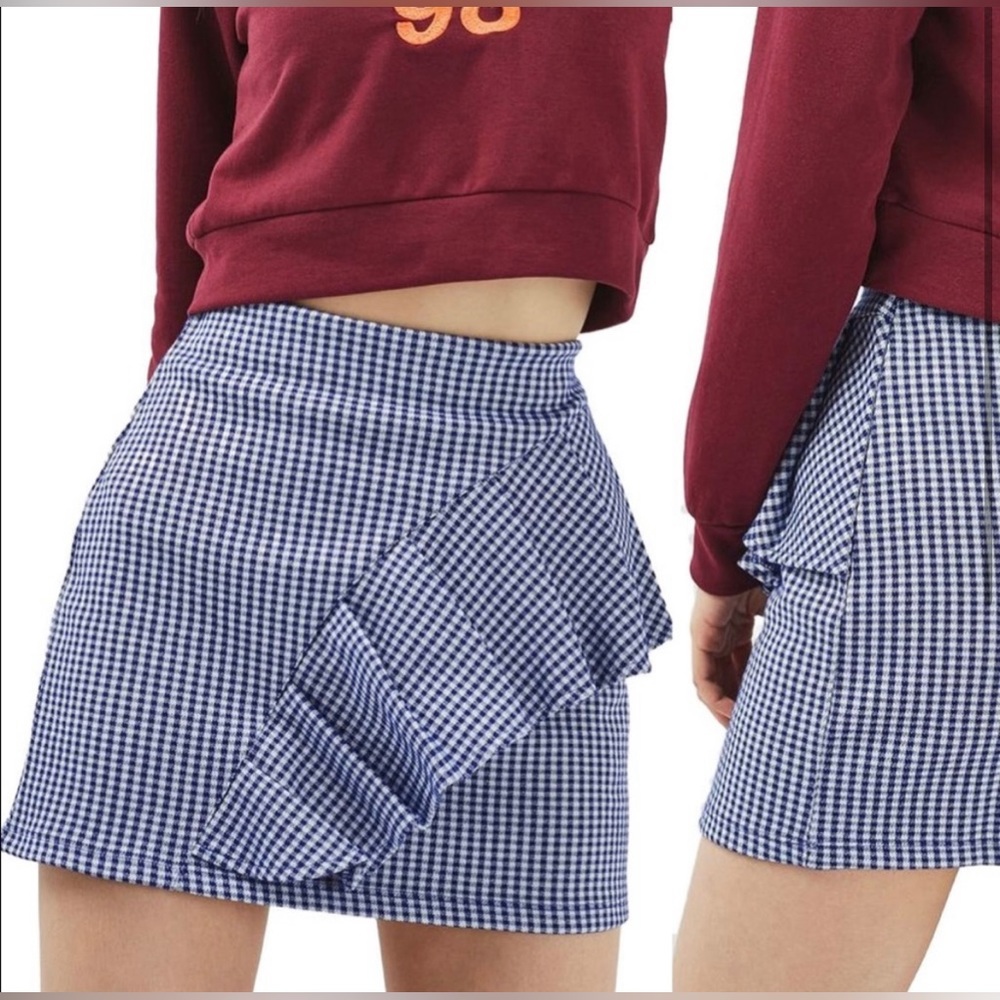 Topshop Blue and White Checkered Skirt